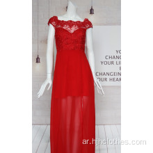 فستان شيفون مطرز أحمر نسائي